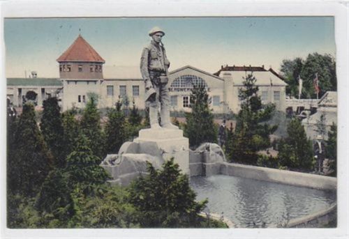 Freiberg in Sachsen. Bergwerkshalle mit Brunnen und Bergmann bei der Erzgebirgs-Ausstellung 1912 gelaufen am 19.07.1912. Gute Erhaltung.