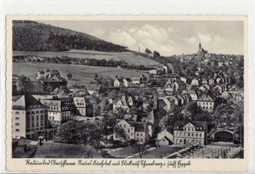 Oberschlema Oberschlema mit Kurhotel und Blick auf Annaberg gelaufen von 1937 kleiner Knick unten links, sonst gut erhalten