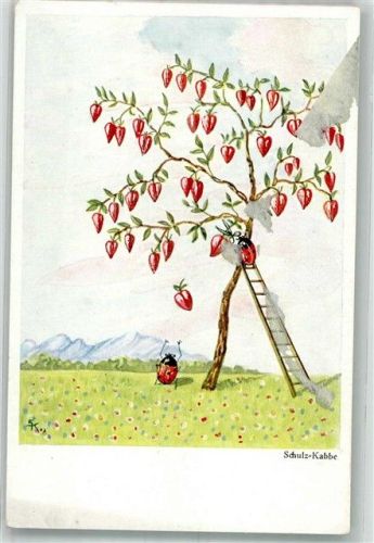 sign. Schulz-Kabbe Käfer pflücken Herzen von einem Baum Tiere vermenschlicht Primus Nr. 1496