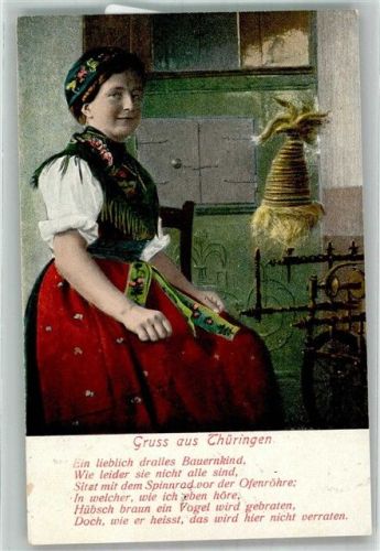 Frau Spinnrad Trachten Thüringen 1926