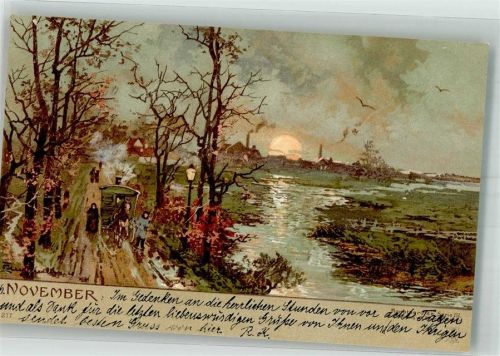 Monatskarte November Die untergehende Sonne über einer Herbstlandschaft Adelskorrespondenz