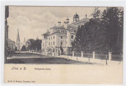 Linz Linz Volksgarten-Salon, gelaufen 1903, leichter Knick unten rechts, sonst gut erhalten.
