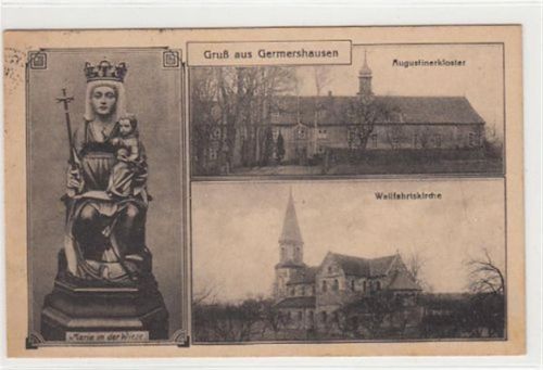 Germershausen mit Maria in der Wiese, Augustinerkloster u. Wallfahrtskirche gelaufen, 1924. Leichte Stempelspuren, leicht stockfleckig, sonst gut erhalten
