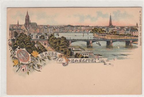 Frankfurt Frankfurt, Lithographie. Seitenansicht von Frankfurt ungelaufen um 1900 Ecken mit Albumabdrücken, sonst gut erhalten