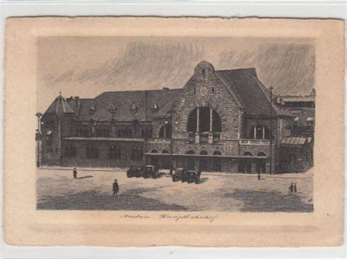 Aachen Aachen, Künstlerkarte. Hauptbahnhof ungelaufen Gute Erhaltung.