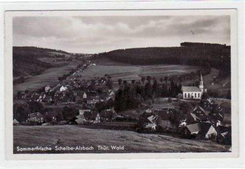 Oberweißbach Scheibe - Alsbach im Thür. Wald mit Gesamtansicht gelaufen von 1939. Gute Erhaltung.