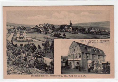 Masserberg mit Café und Logirhaus zur Reichspost und Gesamtansicht ungelaufen Gute Erhaltung.