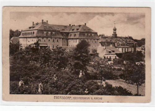 Ebersdorf mit Töchterheim und Kirche ungelaufen Leicht abgerundete Ecke n, leicht fleckig, sonst gut erhalten.