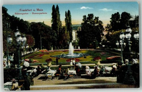 Frankfurt Palmengarten Blumenparterre Springbrunnen Laterne