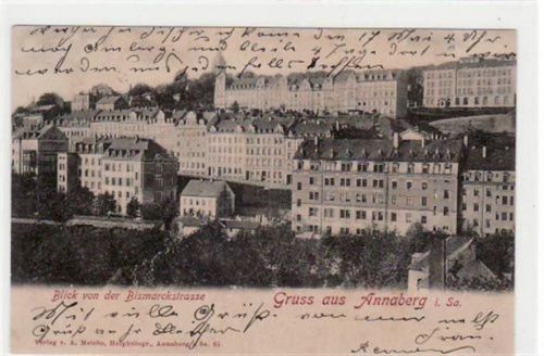 Annaberg-Buchholz Annaberg mit Blick von der Bismarckstrasse gelaufen und Bahnpostsempel von 1902, Zug Nr. 1952. Gute Erhaltung.