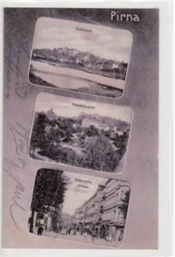 Pirna Pirna mit 3 Abbildungen gelaufen von 1907 kleiner Knick oben in der Mitte, sonst gut erhalten.