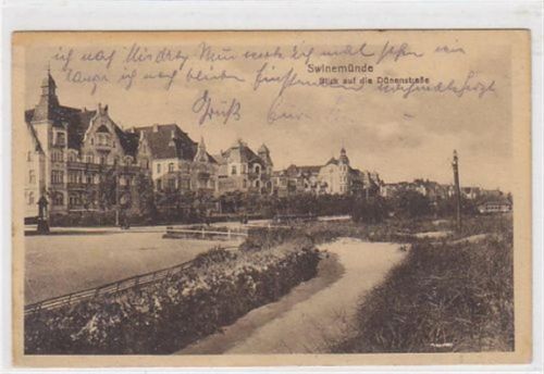 Swinemünde Swinemünde / Swinoujscie. Blick auf die Dünenstraße gelaufen 1926. Vorder- und Rückseite leicht fleckig, sonst gut erhalten