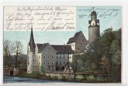 Hartenstein mit Schloß Stein gelaufen von 1904, Marke entfernt. Gute Erhaltung.