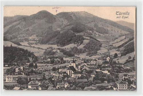 Türnitz. Gesamtansicht mit Kirche und Eipel gelaufen. Gute Erhaltung.