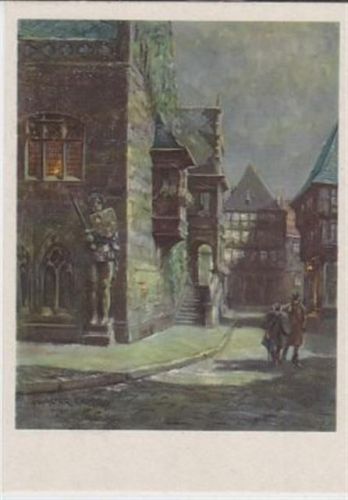 Halberstadt Künstlerkarte von Walter Gemm aus der Serie Alt-Halberstadt Nr. 14. Mondnacht am Holzmarkt ungelaufen Top Erhaltung.