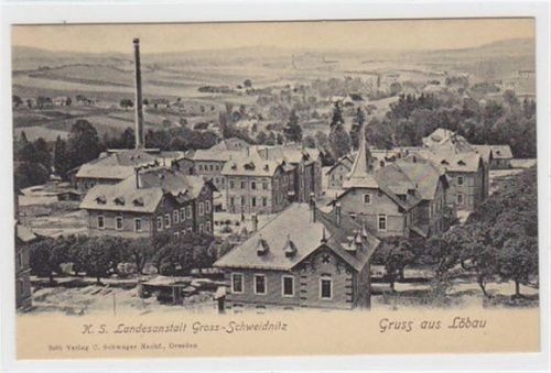 Löbau Gruss aus Löbau mit K. S. Landesanstalt Gross-Schweidnitz ungelaufen Top Erhaltung.