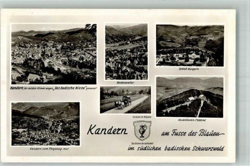 Kandern Panorama des Ortes mit Kirche St. Clemens Badenweiler Schloss Bürgeln Hochblauen Notopfermarke
