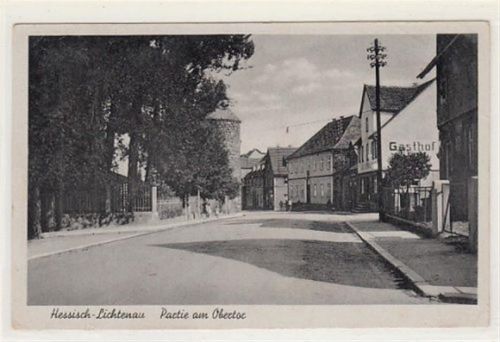 Hessisch Lichtenau Hessisch - Lichtenau Partie am Obertor gelaufen, 1944. Sehr weiche Karte, leicht bügig, leicht fleckig, sonst gut erhalten