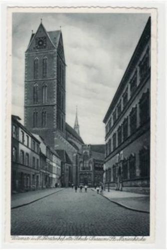 Wismar Wismar i. M. mit alter Schule (Museum) und St. Marienkirche ungelaufen Top Erhaltung.