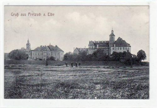 Gruß aus Pretzsch an der Elbe mit Blick auf das Schloß gelaufen von 1917. Gute Erhaltung.