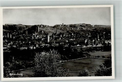 Ravensburg Panorama der Stadt mit Bahnhof und Gemalter Turm