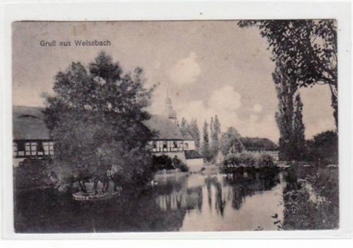 Weissbach mit Partie am Teich gelaufen von 1927. Leicht abgerundete Ecke n, leicht stockfleckig, sonst gut erhalten.