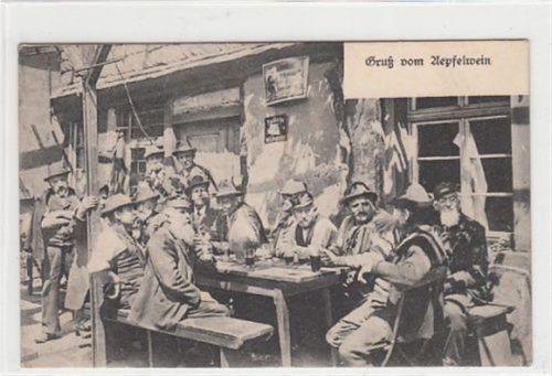 Frankfurt am Main. Gruß vom Aepfelwein. Männerrunde gelaufen, 1911. Sehr gut erhalten.