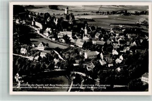 Neuhaus 1938 Fliegeraufnahme des Ortes mit Pfarrkirche St. Peter und Paul und Burg Veldenstein