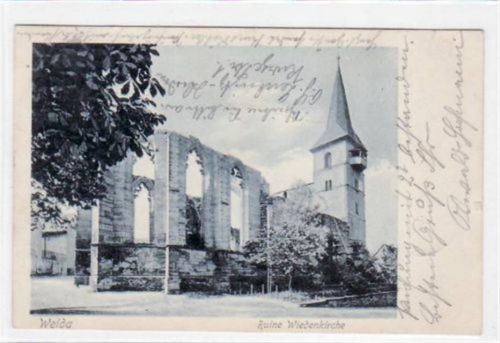 Weida Weida i. Thür. mit Ruine Wiedenkirche gelaufen von 1905. Ecken mit Albumabdrücken, sonst gut erhalten.