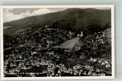 Schriesheim Fliegeraufnahme des Ortes mit Ev. Kirche Kath. Kirche und Burgruine Strahlenburg