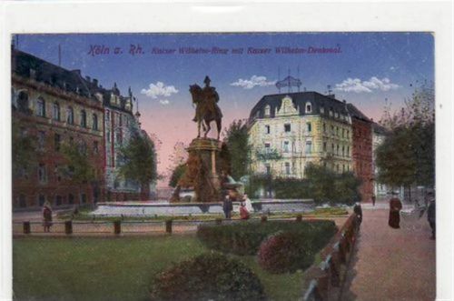 Köln Stadt Köln mit Kaiser Wilhelm - Ring und Kaiser Wilhelmdenkmal gelaufen von 1918. leichte Abschürfungen, Ecken mit Albumabdrücken, sonst gut erhalten