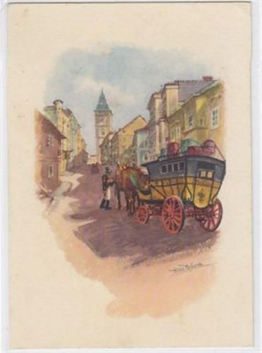 AK von Enns. ein Blick durch die Wienerstraße zum Stadtturm nach einem Aquarell von Hans Hofmann. Ungelaufen. Leichter Bug oben rechts, sonst gut erhalten.