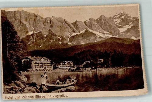 Eibsee 1916 Hotel Eibsee Ruderboot Zugspitze sign. Maier