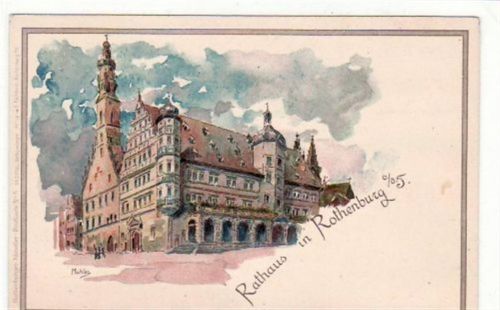 Lithographie Rothenburg o./T. Rathaus ungelaufen Top Erhaltung.