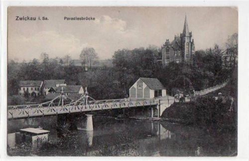 Zwickau Zwickau mit Paradiesbrücke. ungelaufen handschriftliches Datum von 1913. Leicht stockfleckig, sonst gut erhalten