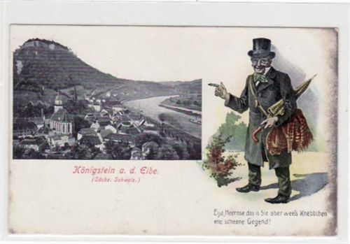 Königstein Königstein mit Teilansicht und Spaziergänger gelaufen, Marke entfernt. Oxydationsspuren rechter Rand, sonst gut erhalten.