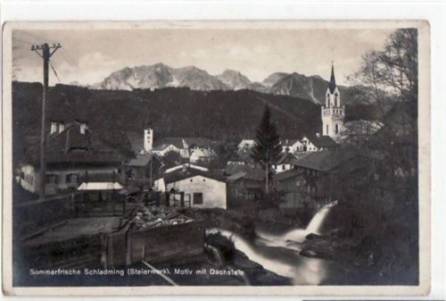 Schladming, Motiv mit Dachstein ungelaufen leichte Eckabschürfungen, leicht fleckig, sonst gut erhalten