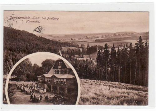 Schrödermühle bei Freiberg mit Totale und Gasthaus gelaufen von 1930. Gute Erhaltung.