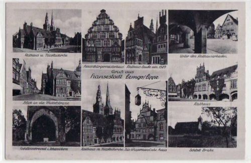 Lemgo, 10 Abbildungen mit Rathaus und Mittelstrasse. Feldpost, Stempel von 1943 kleiner Knick unten links, leicht fleckig, sonst gut erhalten