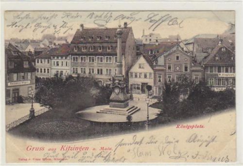 Kitzingen. Königsplatz Denkmal gelaufen. An den Ecke n Abdrücke vom Album. Vorder- und Rückseite leicht fleckig.