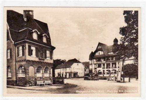 Georgenthal Fotokarte von Georgenthal i. Thür. Platz der SA.-Gauschule gelaufen 1943. Top Erhaltung.