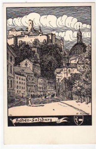 Salzburg, Künstlerkarte mit Hohen-Salzburg ungelaufen Gute Erhaltung.