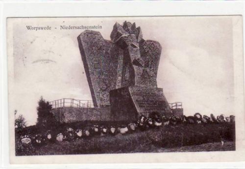Worpswede mit Niedersachsenstein gelaufen, mit Stempel von 1927, Marke entfernt. Leichte Stempelspuren, leicht bügig, sonst gut erhalten