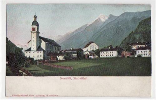 Neustift im Stubaital, Reliefkarte mit Teilansicht ungelaufen Kleine Abschürfung Rückseite unten rechts, leicht bügig, leicht fleckig, sonst gut erhalten