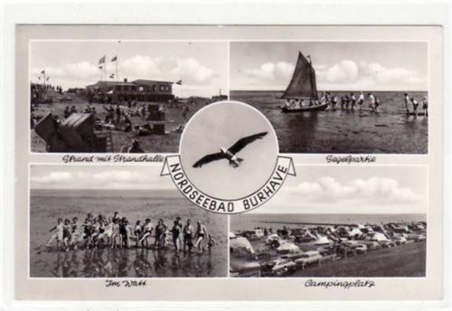 Nordseebad Burhave, 4 Abbildungen, Campingplatz u. Segelpartie gelaufen, 1960. Gute Erhaltung.