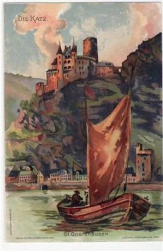 St. Goarshausen St. Goarshausen, Lithographie mit Burg Katz. ungelaufen frühe Karte, da Anschriftseite noch ungeteilt kleiner Knick und leichter Bug oben links, sonst gut erhalten