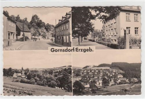 Gornsdorf / Erzgebirge mit Karl - Marx - Straße und Rathaus ungelaufen Gute Erhaltung.