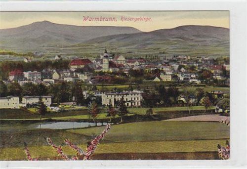 Bad Warmbrunn i. Rsgb. Warmbrunn - Cieplice Slaskie-Zdrój / Kreis Hirschberg - Jelenia Góra im Riesengebirge. Karte beschrieben Rückseite leicht stockfleckig, sonst gut erhalten