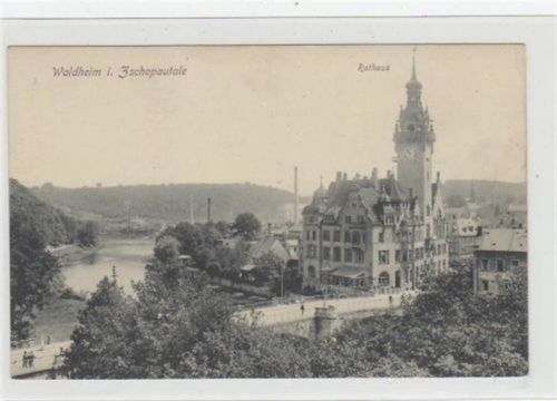 Waldheim Waldheim mit Blick auf das Rathaus und Brücke ungelaufen kleiner Knick oben rechts, sonst gut erhalten.
