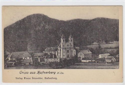 Gruss aus Hafnerberg 1909 postalisch gelaufen, mit Marke, gute Erhaltung.